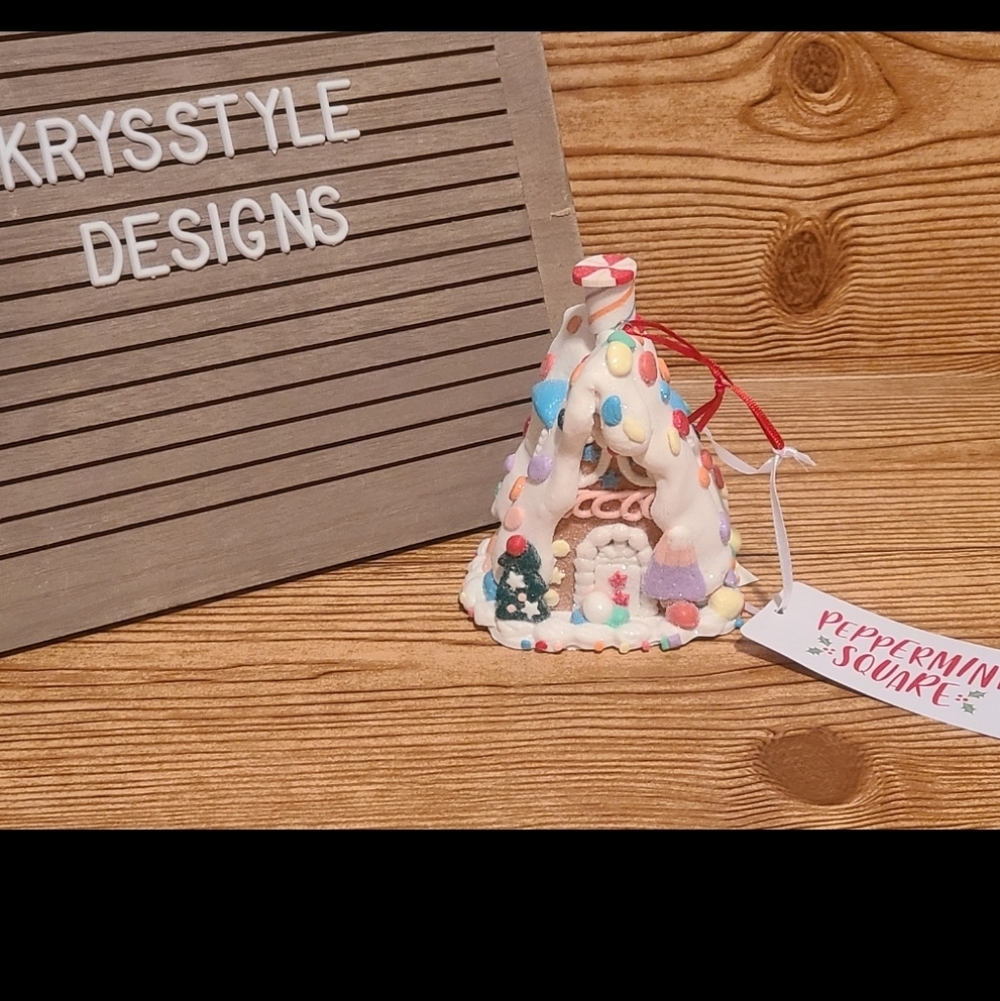 Peppermint Square Gingerbread House Christmas Ornament